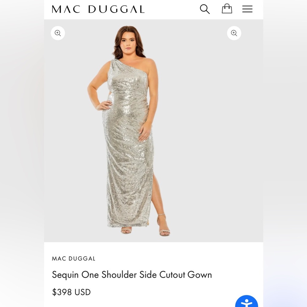 Mac Duggal Silver Sequin One Shoulder Gown size 14